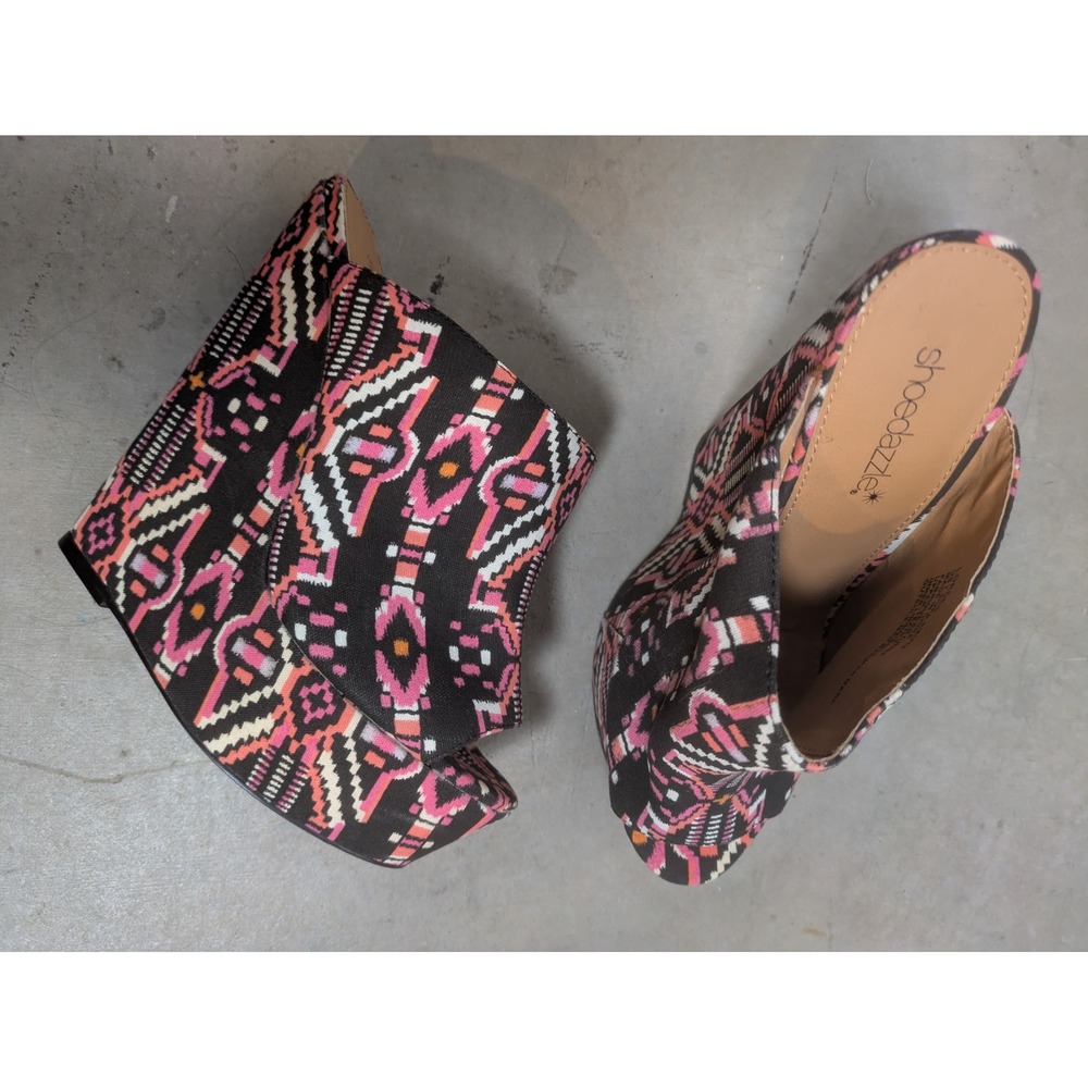 Shoedazzle Lordes Wedge Women's 7.5 Multi-Color Geometric Peep Toe Platform 6"